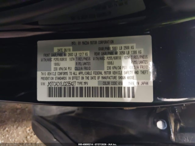 Продажа на аукционе авто 2018 Mazda Cx-9 Touring, vin: JM3TCACY8J0235427, номер лота: 45695214