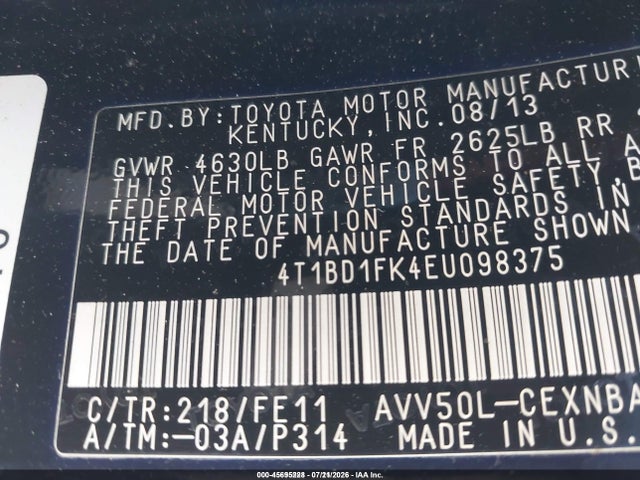 Toyota Camry Hybrid Le 2014 4T1BD1FK4EU098375 Image 9