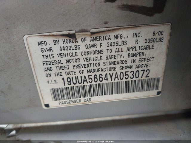 Продаж на аукціоні авто 2000 Acura Tl 3.2, vin: 19UUA5664YA053072, номер лоту: 45695262