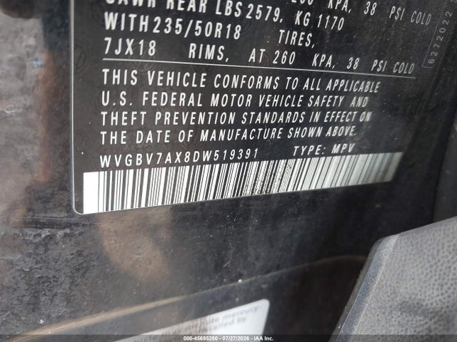 Продаж на аукціоні авто 2013 Volkswagen Tiguan Se, vin: WVGBV7AX8DW519391, номер лоту: 45695280