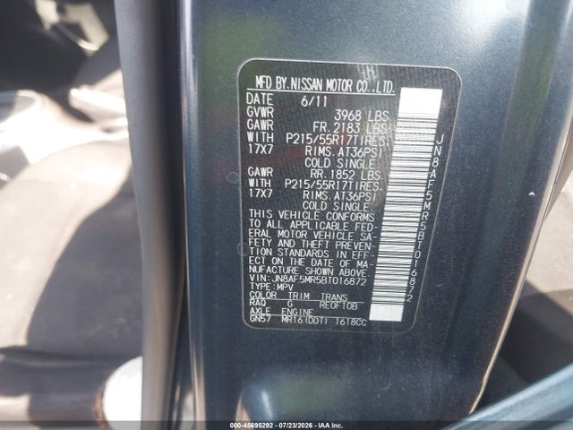 Продаж на аукціоні авто 2011 Nissan Juke S, vin: JN8AF5MR5BT016872, номер лоту: 45695292
