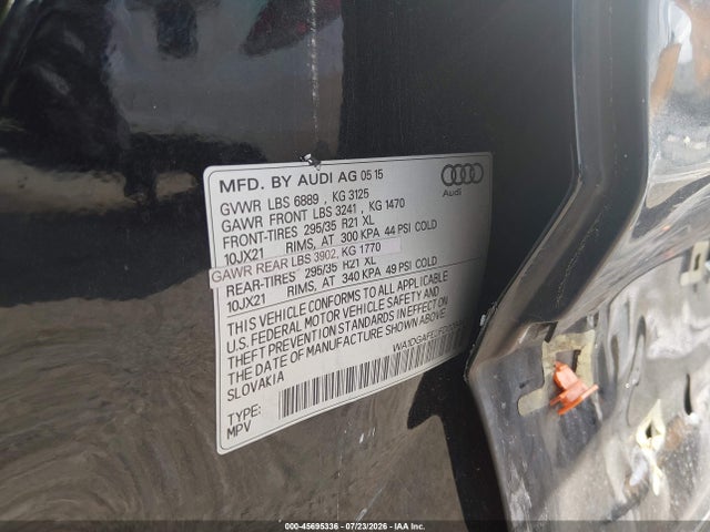 Aukcja sprzedaży 2015 Audi Q7 3.0t S Line Prestige, vin: WA1DGAFE3FD026447, numer aukcji: 45695336