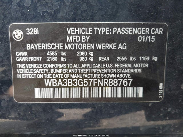 Продаж на аукціоні авто 2015 Bmw 328i Xdrive, vin: WBA3B3G57FNR88767, номер лоту: 45695371