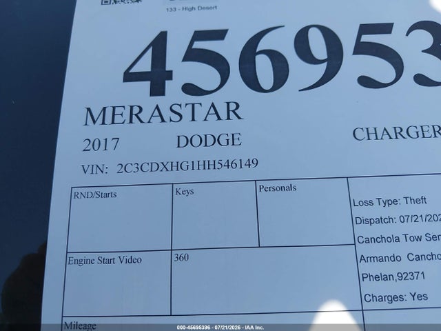 2C3CDXHG1HH546149 Dodge Charger Sxt Rwd