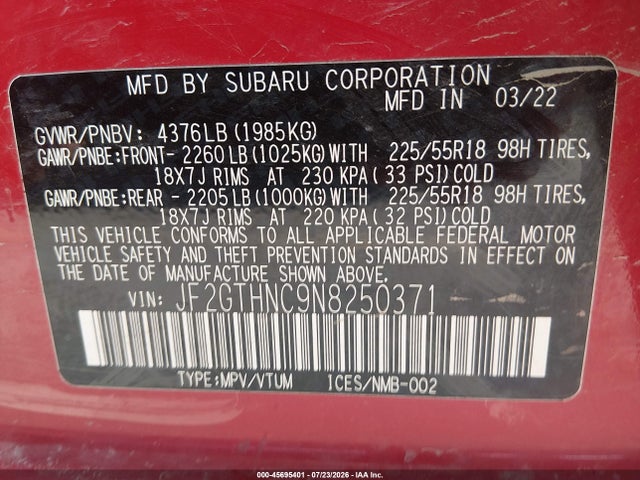 Subaru Crosstrek Limited 2022 JF2GTHNC9N8250371 Image 9