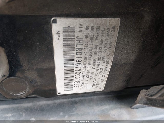 Продаж на аукціоні авто 2000 Honda Cr-v Ex, vin: JHLRD1867YC001833, номер лоту: 45695404