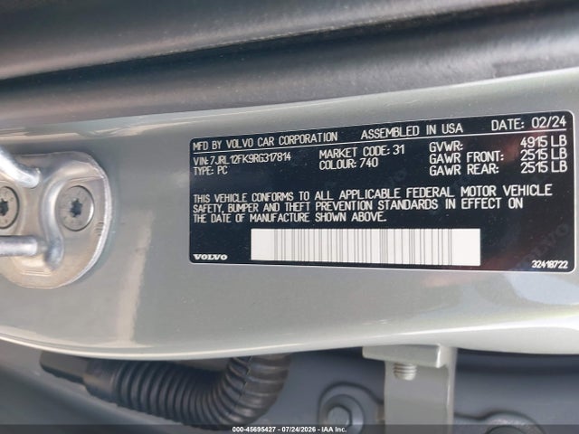 Продажа на аукционе авто 2024 Volvo S60 B5 Core Dark Theme, vin: 7JRL12FK9RG317814, номер лота: 45695427