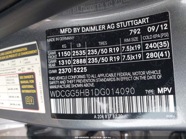 45695459 :رقم المزاد ، WDCGG5HB1DG014090 vin ، 2013 Mercedes-benz Glk 350 مزاد بيع