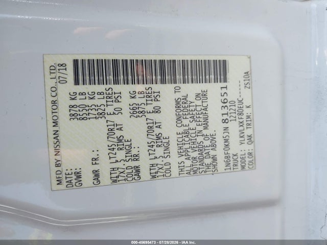 1N6BF0KM5JN813651 Nissan Nv Cargo Nv1500 Sv V6