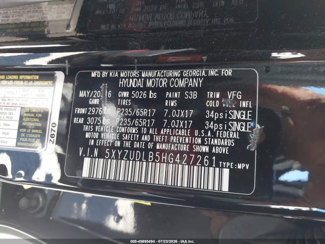 5XYZUDLB5HG427261 Hyundai Santa Fe Sport 2.4l