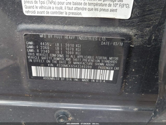 45695496 :رقم المزاد ، 4S3BMCK65A3240399 vin ، 2010 Subaru Legacy 2.5i Limited مزاد بيع