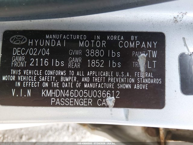 Продажа на аукционе авто 2005 Hyundai Elantra Gls/gt, vin: KMHDN46D05U036612, номер лота: 45695505
