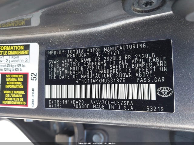 4T1G11AKXMU534876 Toyota CAMRY SE