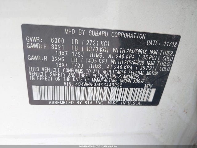 4S4WMACD4K3440092 Subaru Ascent Premium