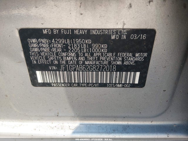 Продажа на аукционе авто 2016 Subaru Impreza 2.0i Premium, vin: JF1GPAB62G8272018, номер лота: 45695583