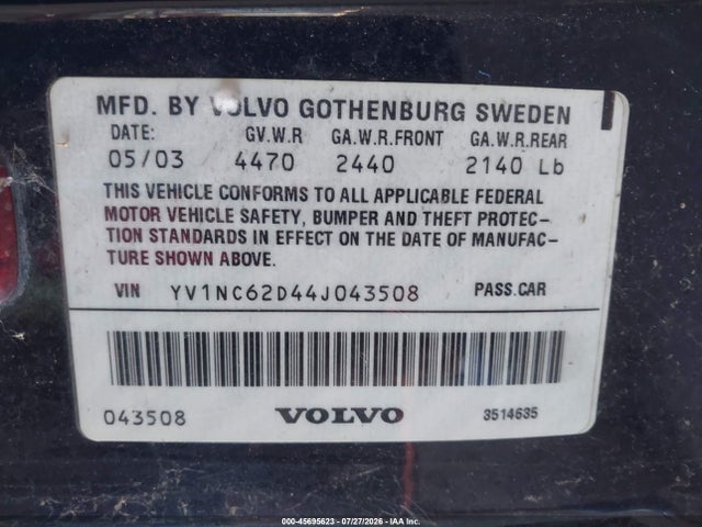 Продаж на аукціоні авто 2004 Volvo C70 Ht, vin: YV1NC62D44J043508, номер лоту: 45695623