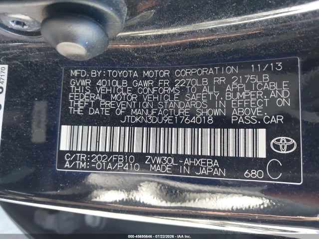 JTDKN3DU9E1764018 Toyota Prius Two