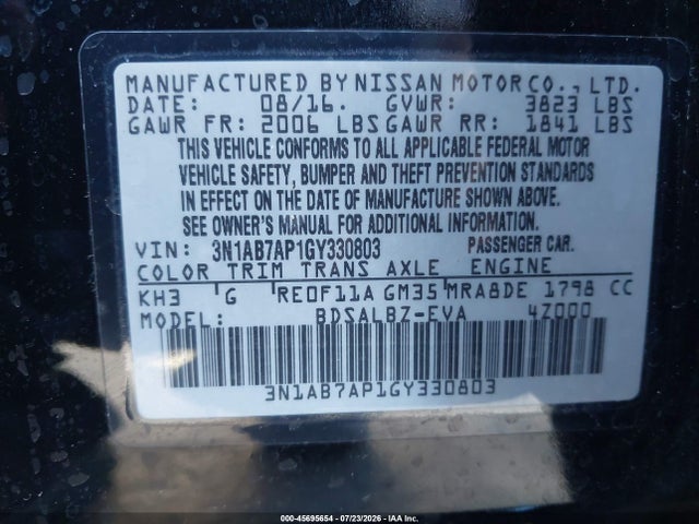 Nissan SENTRA S 2016 3N1AB7AP1GY330803 Image 9