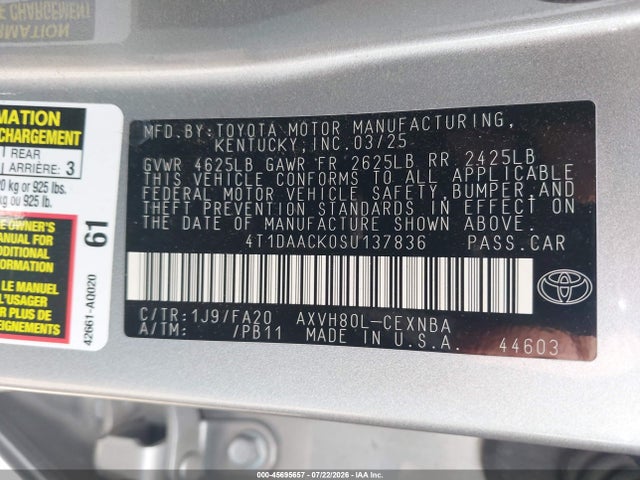 Toyota CAMRY LE 2025 4T1DAACK0SU137836 Image 9
