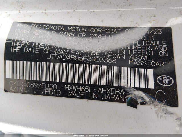 45695672 :رقم المزاد ، JTDADABU5P3003368 vin ، 2023 Toyota Prius Le Awd-e مزاد بيع