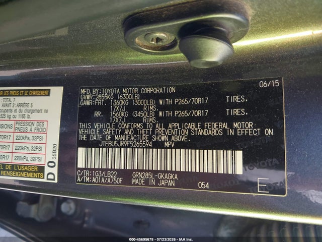 Toyota 4runner Sr5 Premium 2015 JTEBU5JR9F5265594 Image 9