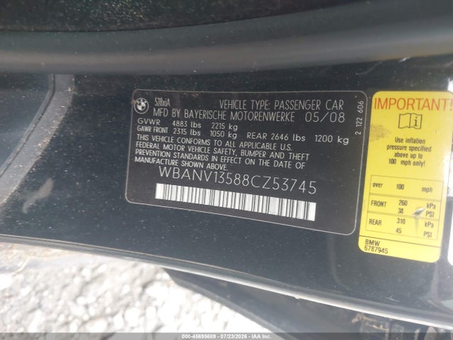 Aukcja sprzedaży 2008 Bmw 528xi, vin: WBANV13588CZ53745, numer aukcji: 45695689