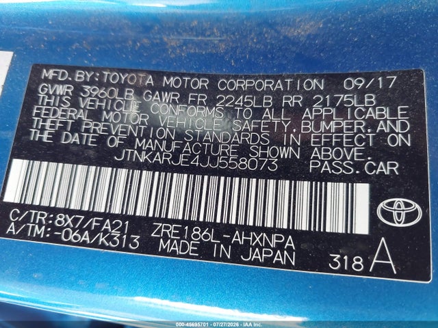 JTNKARJE4JJ558073 Toyota COROLLA IM