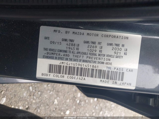 Aukcja sprzedaży 2016 Mazda Mazda6, vin: JM1GJ1U59G1451861, numer aukcji: 45695704