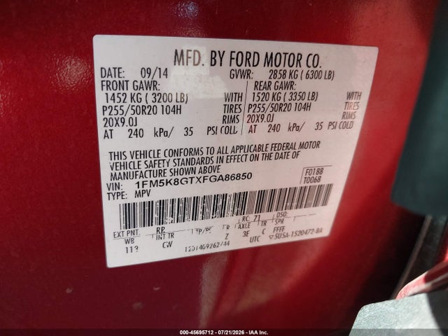 1FM5K8GTXFGA86850 Ford EXPLORER SPORT