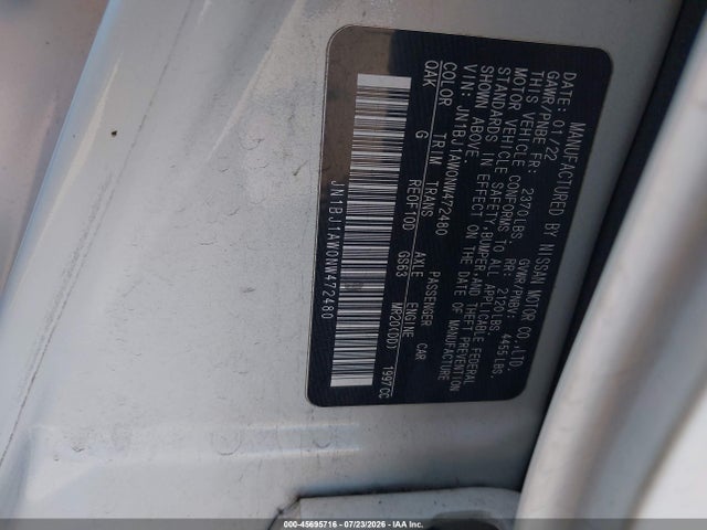 JN1BJ1AW0NW472480 Nissan Rogue Sport S Awd Xtronic Cvt