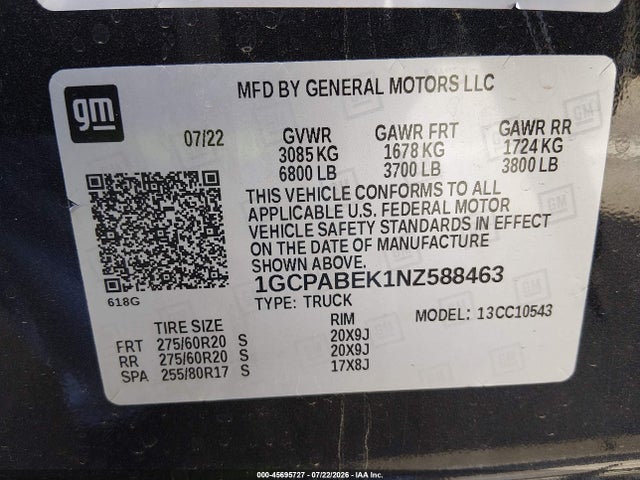 1GCPABEK1NZ588463 Chevrolet Silverado 1500 2wd Short Bed Custom