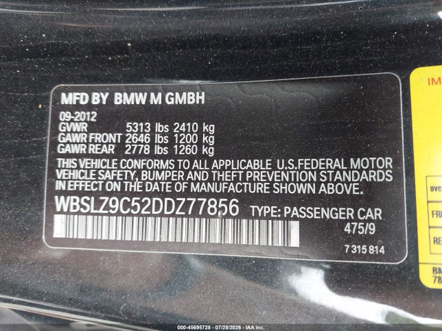 2013 Bmw M6 მანქანა იყიდება აუქციონზე, vin: WBSLZ9C52DDZ77856, აუქციონის ნომერი: 45695728