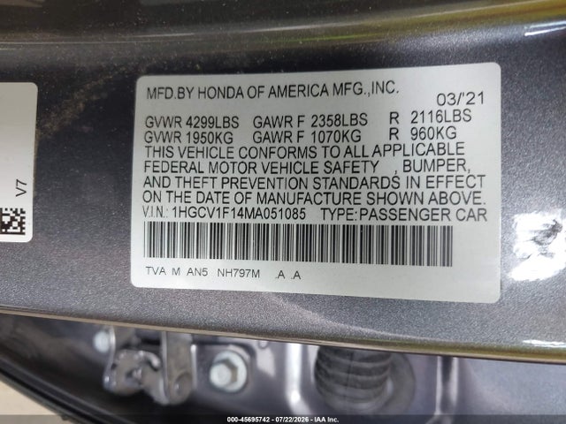 1HGCV1F14MA051085 Honda ACCORD LX