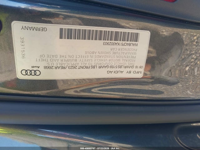 45695787 :رقم المزاد ، WAUB4CF51KA002903 vin ، 2019 Audi S5 3.0t Premium مزاد بيع