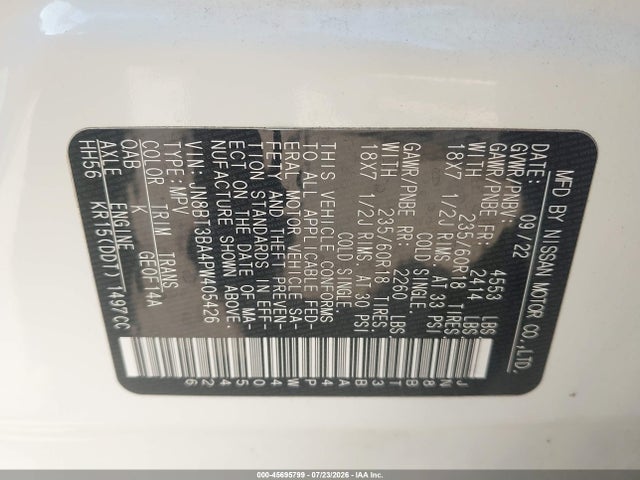 JN8BT3BA4PW405426 Nissan Rogue Sv Fwd