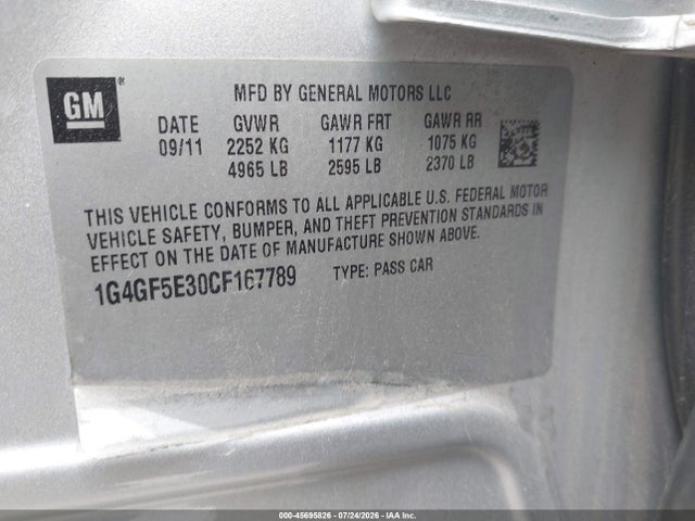 Продаж на аукціоні авто 2012 Buick Lacrosse Premium 2 Group, vin: 1G4GF5E30CF167789, номер лоту: 45695826