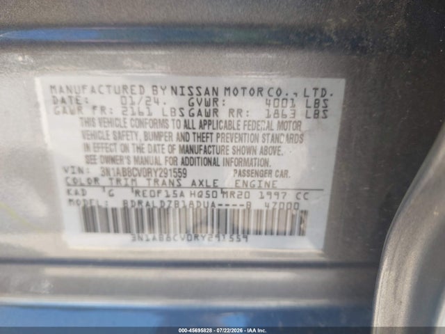 45695828 :رقم المزاد ، 3N1AB8CV0RY291559 vin ، 2024 Nissan Sentra Sv Xtronic Cvt مزاد بيع