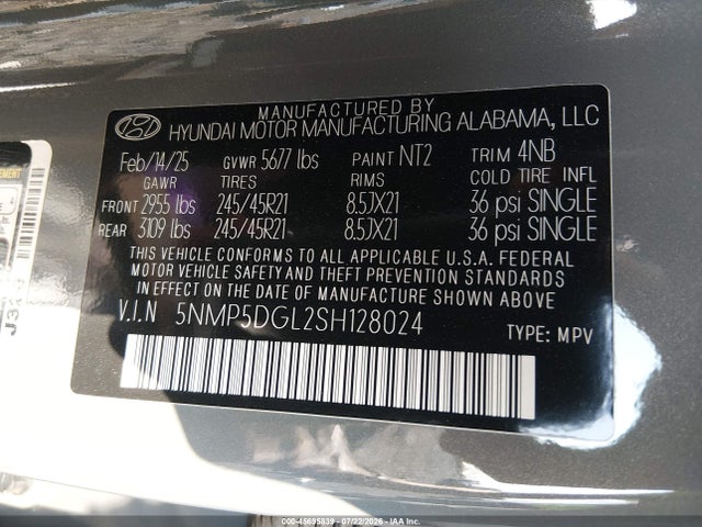 5NMP5DGL2SH128024 Hyundai Santa Fe Calligraphy