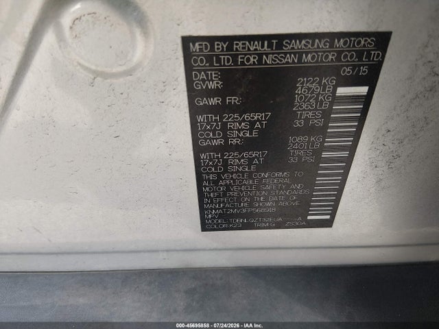 Nissan ROGUE SV 2015 KNMAT2MV3FP568918 Image 9