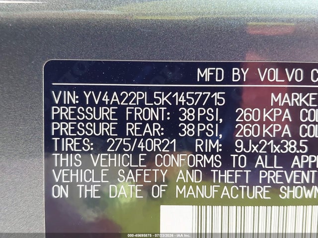 Продажа на аукционе авто 2019 Volvo Xc90 T6 Inscription, vin: YV4A22PL5K1457715, номер лота: 45695875