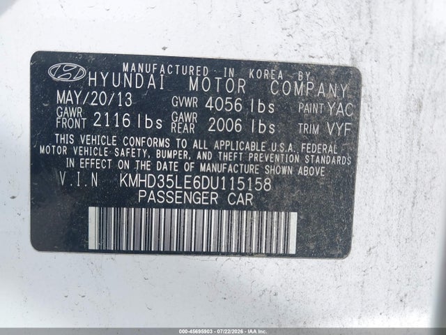 45695903 :رقم المزاد ، KMHD35LE6DU115158 vin ، 2013 Hyundai Elantra Gt مزاد بيع