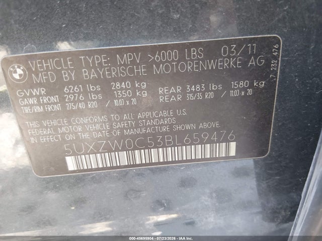 Aukcja sprzedaży 2011 Bmw X5 Xdrive35d, vin: 5UXZW0C53BL659476, numer aukcji: 45695904