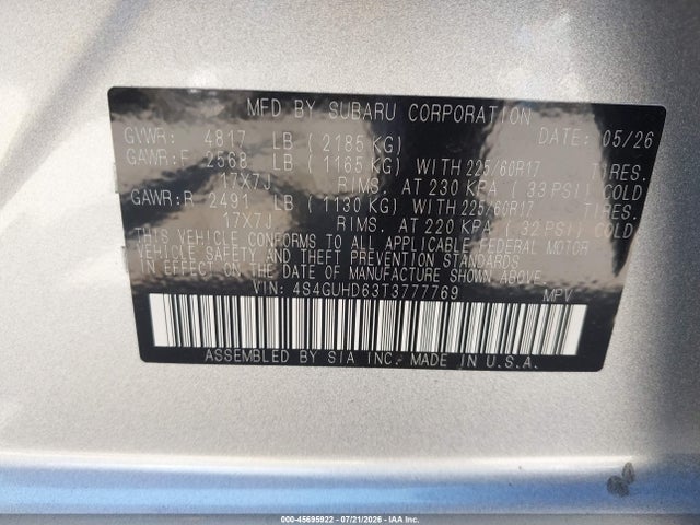 4S4GUHD63T3777769 Subaru Crosstrek Premium