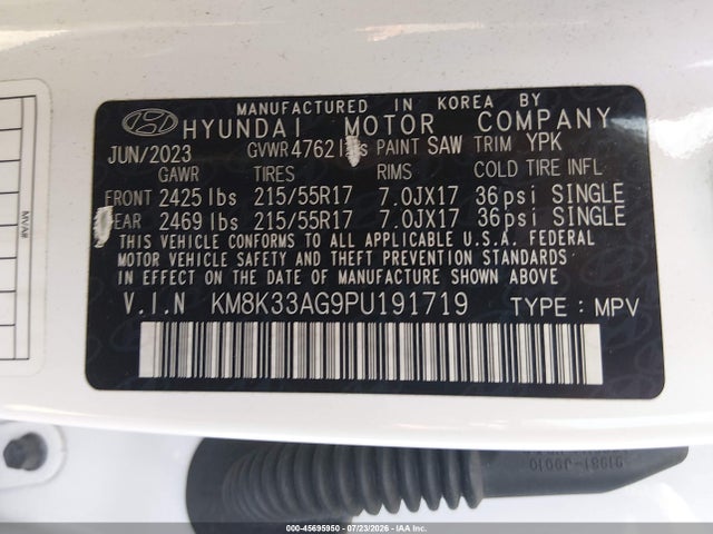 KM8K33AG9PU191719 Hyundai Kona Electric Sel