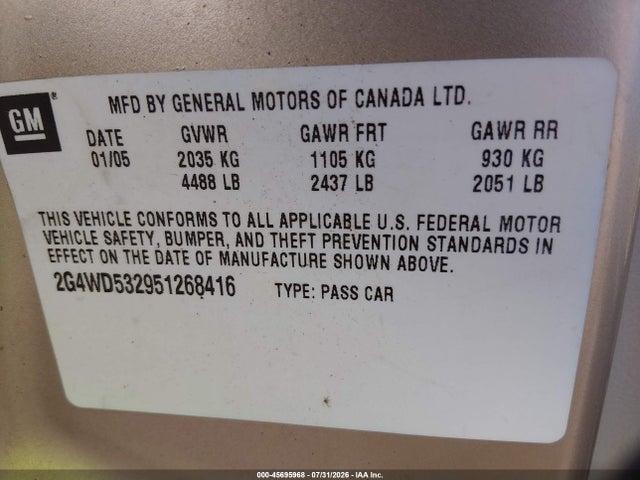 Продажа на аукционе авто 2005 Buick Lacrosse Cxl, vin: 2G4WD532951268416, номер лота: 45695968