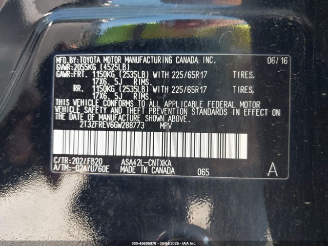 Продажа на аукционе авто 2016 Toyota Rav4 Le, vin: 2T3ZFREV6GW288773, номер лота: 45695976