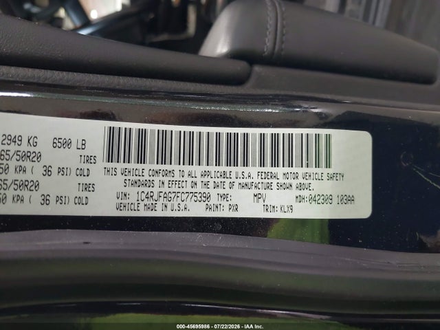 Aukcja sprzedaży 2015 Jeep Grand Cherokee Altitude, vin: 1C4RJFAG7FC775390, numer aukcji: 45695986