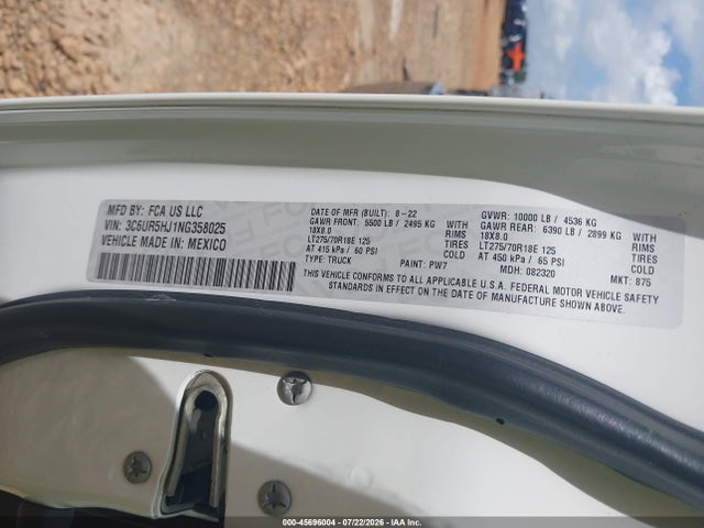 Продаж на аукціоні авто 2022 Ram 2500 Tradesman  4x4 8' Box, vin: 3C6UR5HJ1NG358025, номер лоту: 45696004