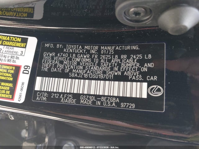 Продаж на аукціоні авто 2025 Lexus Es 350 F Sport Handling, vin: 58AJZ1B13SU197011, номер лоту: 45696012
