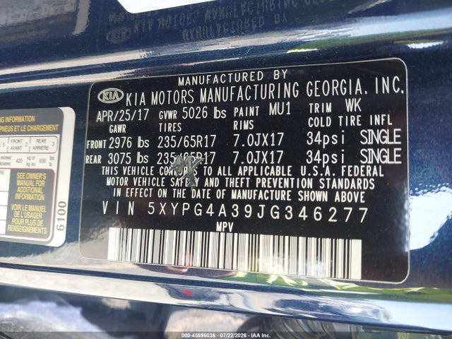 KIA Sorento 2.4l Lx 2018 5XYPG4A39JG346277 Image 9